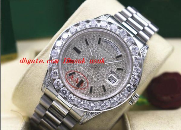 

luxury wristwatch mens 18038 18k white gold bigger diamonds 41mm watch automatic mechanical movement men's watch, Slivery;brown
