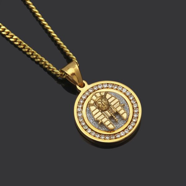 

Позолоченные Хип-Хоп Ювелирные Изделия Круг Фараон Кулон Ожерелья Для Мужчин Выс