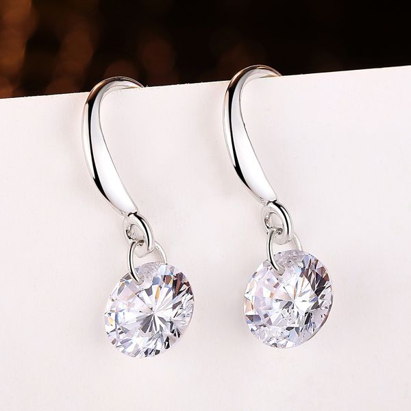 

2017 new design 925 sterling swiss cz diamond drop earrings dangle fashion jewelry beautiful wedding / engagement gift ing, Silver