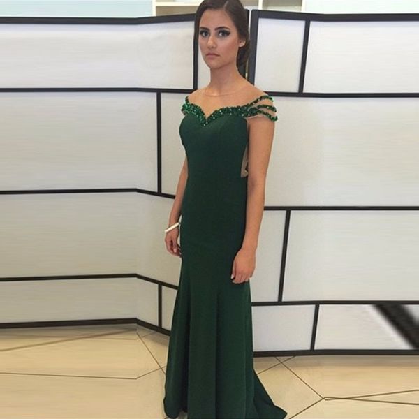 

elegant cap sleeve green prom dresses beaded sequins mermaid simple evening gown prom party dresses robe de soiree, Black