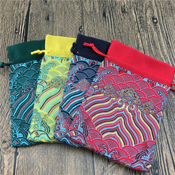 

patchwork wavy pattern small silk brocade pouches drawstring jewelry gift packaging coin pocket wholesale tea candy bag wedding favor 50pcs, Pink;blue