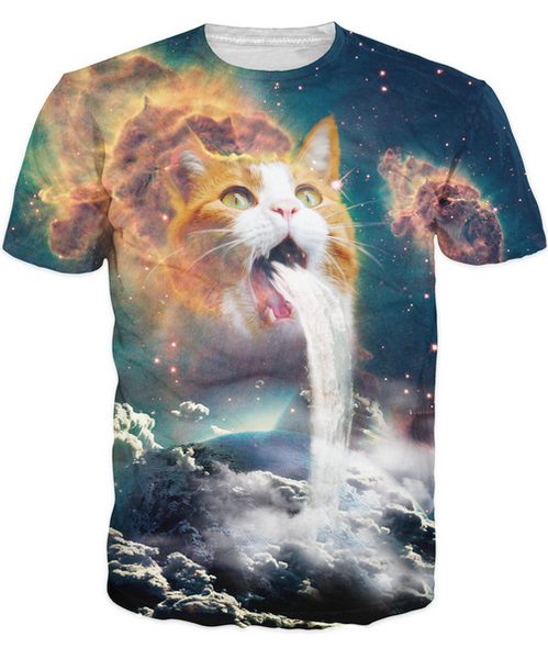

котик футболка кошка рвота водопад onto рубашка tops earth яркого tee summer style galaxy туманность space t для женщин мужчин, White;black