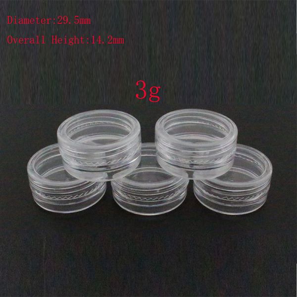 100 x 3g barattolo di plastica trasparente vuoto, mini vaso trasparente in plastica per nail art, piccolo contenitore cosmetico per crema campione rotondo