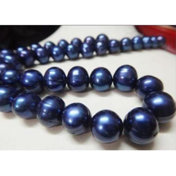 

13-15mm south sea black blue pearl necklace 18" 14k yellow golden clasp, Silver