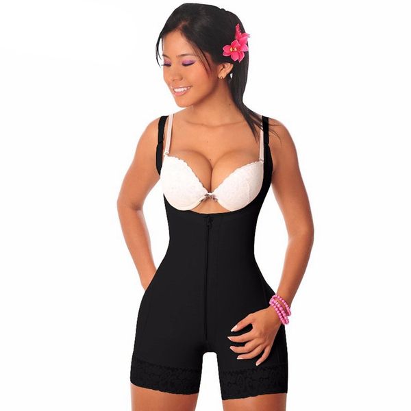 

lace hem full bodyshaper underbust slimming waist trainer shapewear tummy control underwear butt lifter latex zipper body shaper for women, Black;white