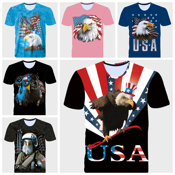 

fashion summer men/women american flag eagle harajuku style funny 3d print casual t-shirt s-5xl h81, White;black
