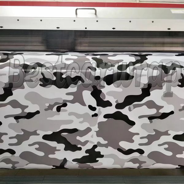 Grigio nero bianco Snow Camo VINYL Full Car Wrapping Camouflage Covering Per camion barca foglio lucido / finitura opaca dimensioni 1,52 x 30m / 5x98ft