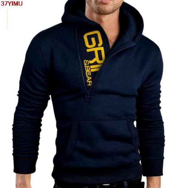 

wholesale- 37yimu-2017 new brand men hoodie popular oblique zipper hoodies men fashion tracksuit male sweatshirt hoody wholesale, Black