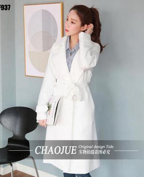 

women in the spring and autumn fashion leisure elegant handsome long thin loose white trench coat / s-4xl, Black