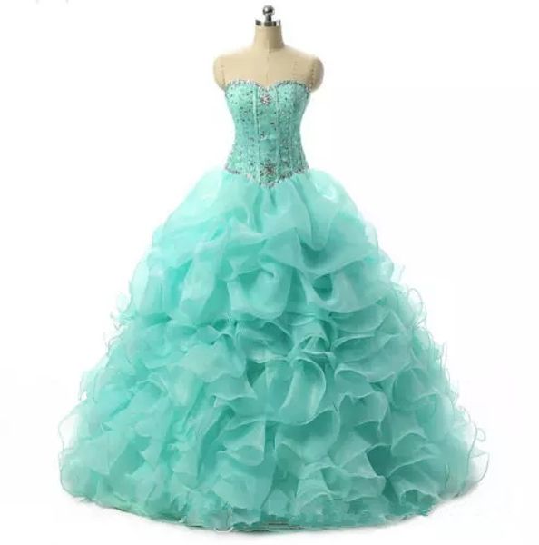 2018 Elegante Ballkleider Mintblaue Quinceanera-Kleider mit Perlenkristallen Sweet 16 Kleider 15 Jahre Ballkleider Stock QS1028