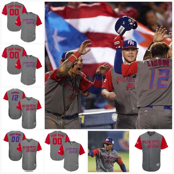 

#12 Franciscolindor Men Puerto Rico 2017 World Baseball Classic Jerseys 1 Carlos Correa 9 Javier Baez 15 Carlos Beltran 4 Yadier Molina