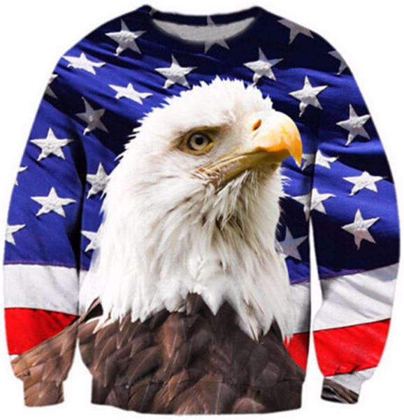 

new fashion women/men american flag eagle harauku style funny 3d printed crewneck sweatshirts hoodies k33, Black