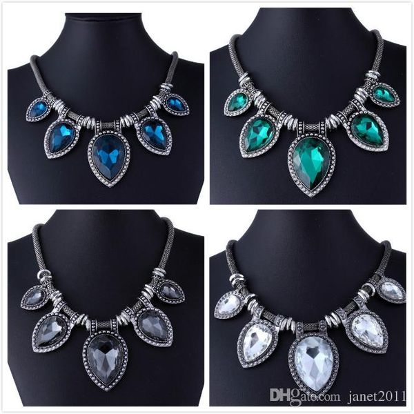 

teardrop chokers vintage fake gemstone antique silver tone party necklaces gifts for he fashion necklaces r, Golden;silver