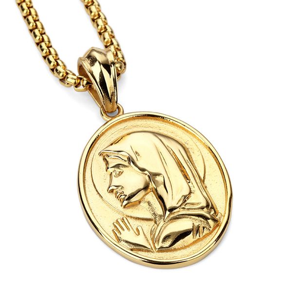 

pendant necklace statement necklace blessed virgin mary pendants & necklaces gold steel catholic religious mother men women, Silver