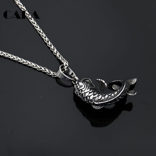 

cara new chinese lucky carp cyprinoid fish shape pendant necklace stainless steel men necklace jewelry cagf0303, Silver