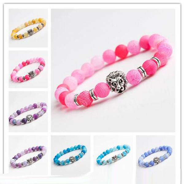 nova chegada atacado Cabeça do leão Pulseira Owl Buddha contas Pulseiras Bangles Charme Pedra Natural Bracelet yoga Jóias Homens Mulheres