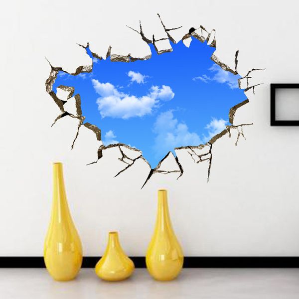 

3d stereo blue sky white cloud wall art mural decor ceiling decoration wall sticker sofa background living room wall applique