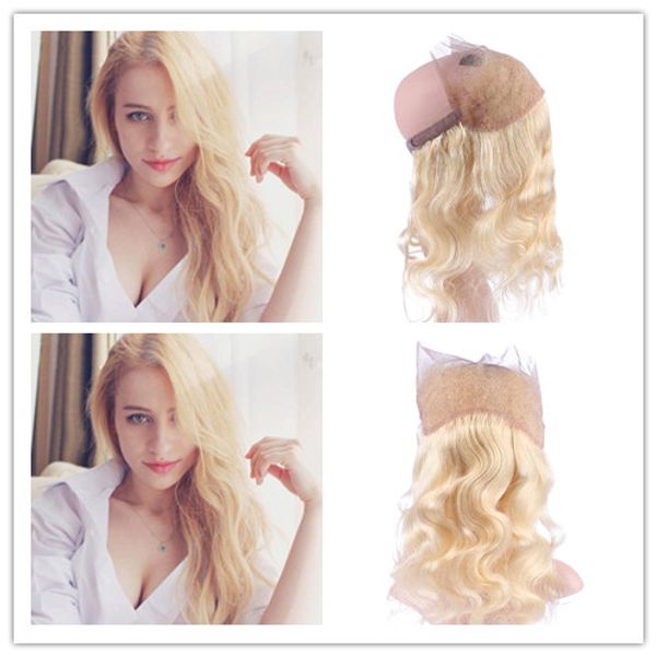 

613 blonde 360 band lace frontal virgin peruvian human hair body wave bleach blonde 360 lace band clo ure 13x4x2 with baby hair