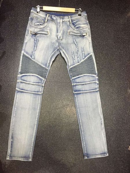 

wholesale- nwt paris men's fashion runway stretch denim biker light blue jeans size28-38 (#1013),epacket fast ing
