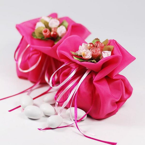 Acheter Italien Style De Mariage Faveur Bonbons Cadeau Sacs Fil Poche Avec Bouquets De Fleurs Pour Le Mariage Faveurs Décoration De Table Fournitures