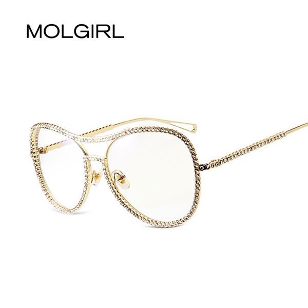 

wholesale- molgirl new fashion men women optical eyeglasses retro round glasses clear glass brand diamond glasses women's men's fr, Silver