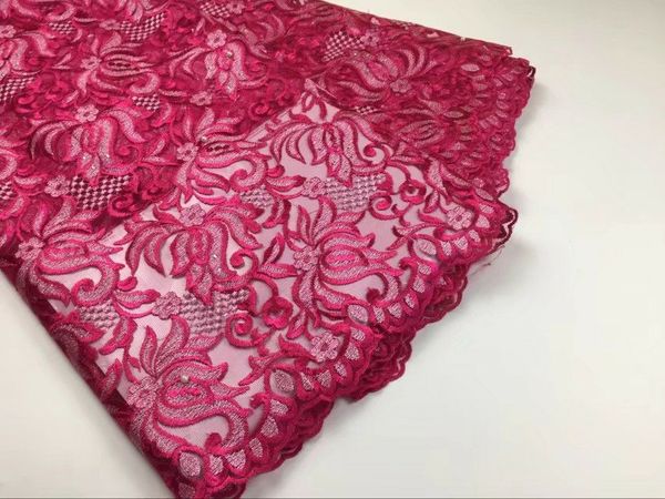 5 Yards / pc lindo fúcsia bordado net projeto da flor rendas africano do laço de tecido de malha francês para o vestido CF4-5