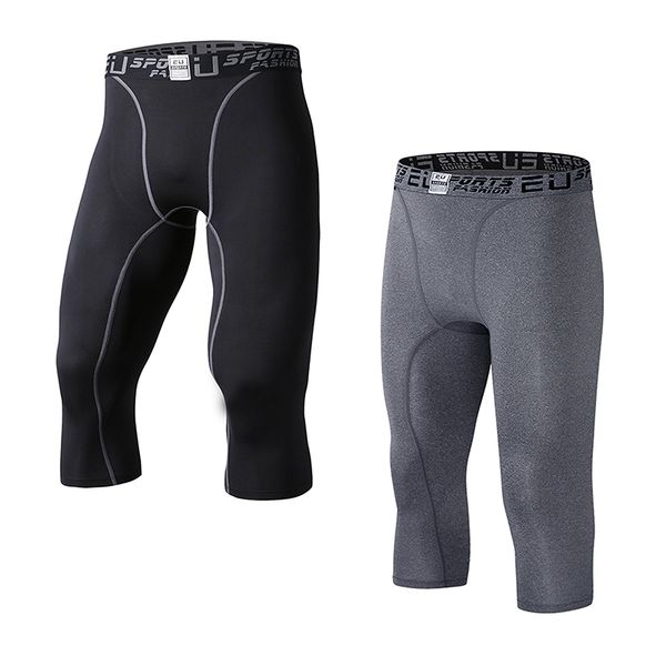 

eu men's compression capri base layer tights 3/4 pants capri pants, Black