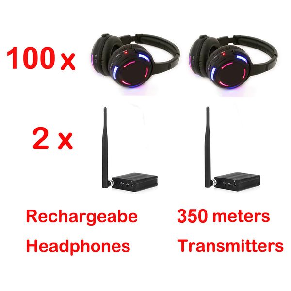 

silent disco headphones x 100 with 2 channels bargain wireless system - rf wireless for ipod mp3 dj music