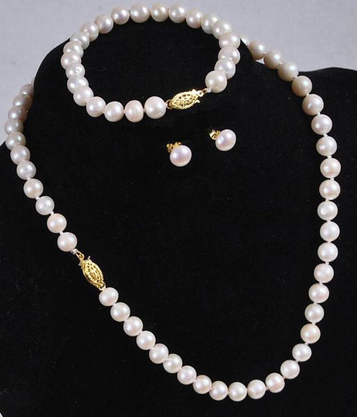 conjunto de 8-9mm mar do sul rodada branco pérola colar pulseira brinco 14k