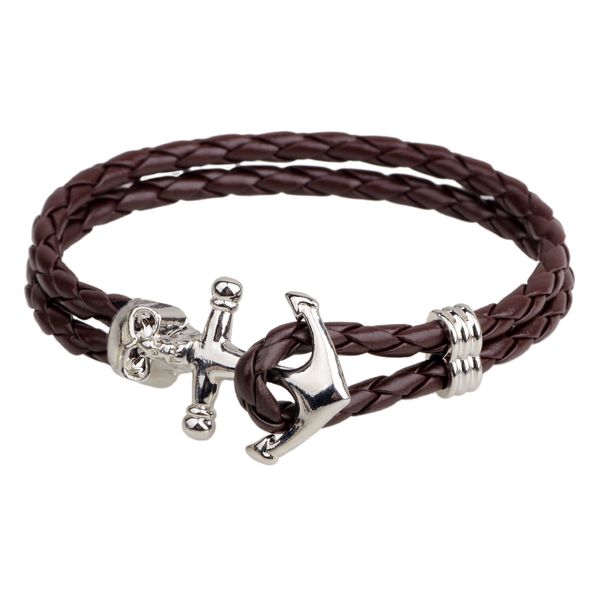 

europe and the united states jewelry original design retro jewelry navy wind skull bracelet anchor bracelet leather woven bracelet, Golden;silver