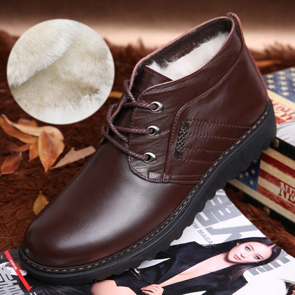 

boots men plush velvet warm winter snow boots fashion popular lace-up flat cotton shoes black brown male ankle boots 2.5a