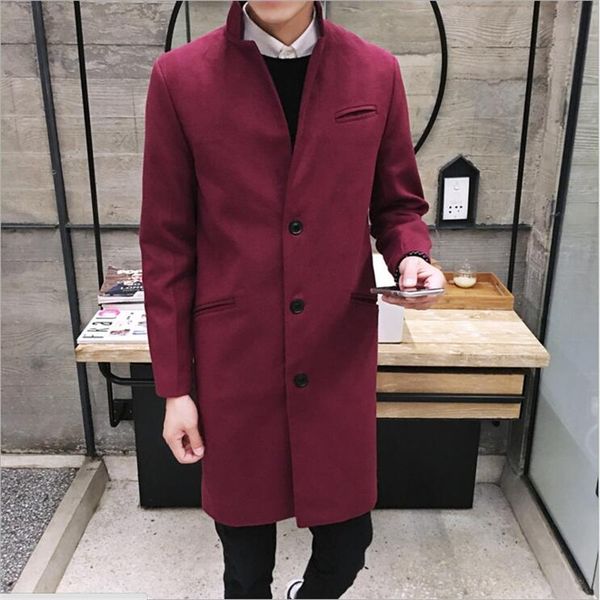 

wholesale- 5xl plus size men trench coat 2017 autumn winter fashion slim fit mandarin collar mid-long trench jacket men's brand overcoa, Tan;black