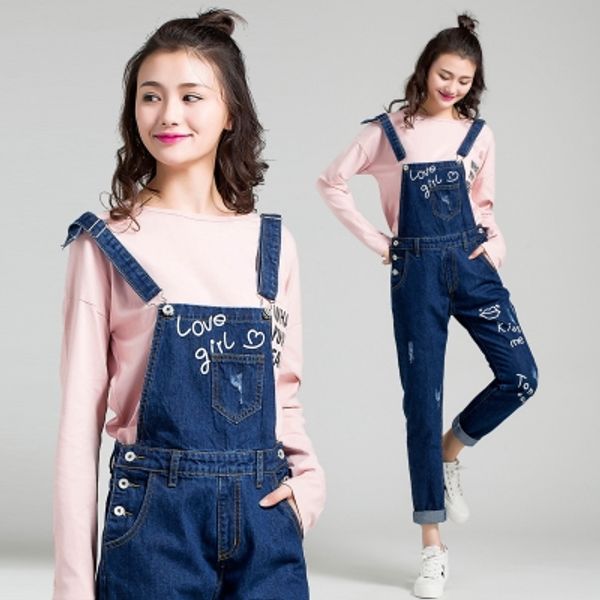 

high junior middle school students in the spring and autumn girl 12 13 14 15 16 big child cowboy straps trousers loose-fitting jumpsuits, Blue