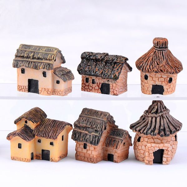 6 Stile Steinhaus Gartendekorationen Feengarten Miniatur Handwerk Micro Cottage Landschaft Dekoration für DIY Kunstharz Handwerk