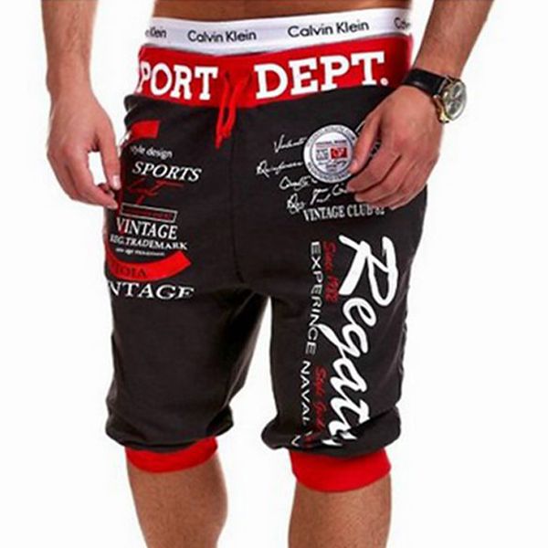 

wholesale- summer new arrival fashion casual skinny mens capri cropped pants letter print male sweatpants jogger trousers, Black