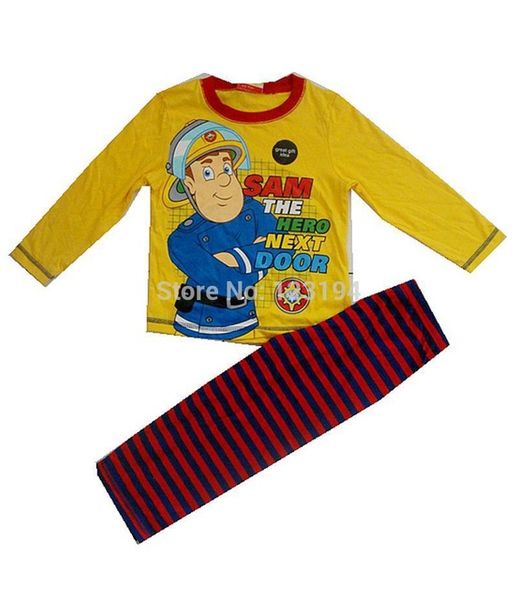 

wholesale- new arrival 2015 fireman sam clothing sets sam spring pajama autumn fashion long t-shirt carton cotton boy sleepwear 1 set, White