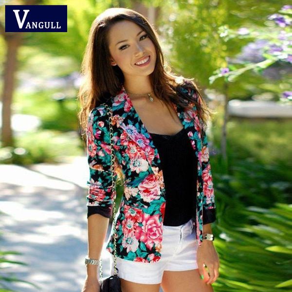 

wholesale- women floral jacket 2016 new fashion women jacket ladies stylish floral printed casual one button slim suit coat outwear, Black;brown