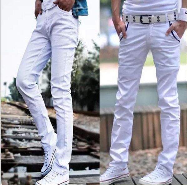 

fashion 2017 men slim fit casual white stretch thin casual pencil pants teenagers city hip hop harem pants boys bottoms 28-33, Blue