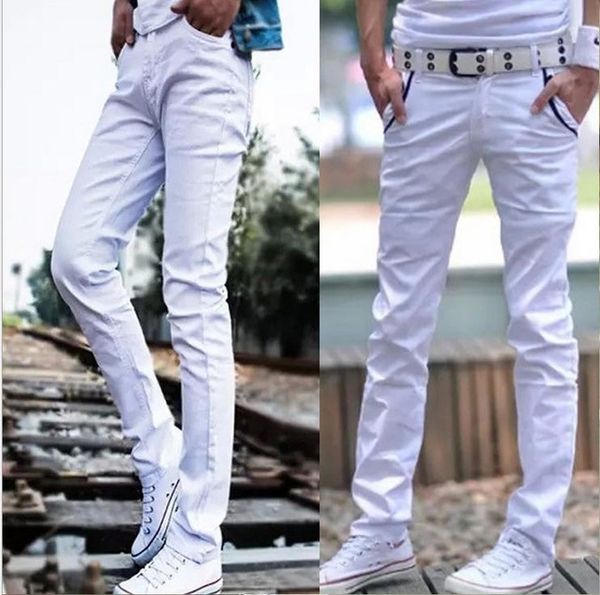 Moda 2017 Homens Slim Fit Casual Branco Estiramento Fino Lápis Calças Casuais Adolescentes Cidade Hip Hop harem Pants Meninos Bottoms 28-33