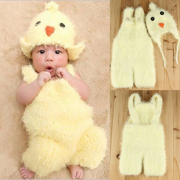 

2017 new newborn baby pgraphy prop infant kids lovely chicken hat+suspenders 2pcs/set pgraphy soft warm sweater, Slivery;white