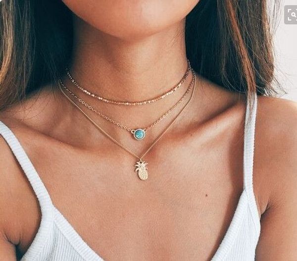 

temperament multi-layer blue gem pineapple pendant choker neckalce elegant exquisite women clavicle chain necklaces girls jewelry leisure, Silver
