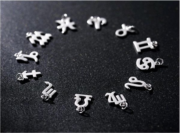 

12 zodiac signs charms pendants for bracelet necklace tail chain 925 sterling silver diy jewelry components findings, Bronze;silver