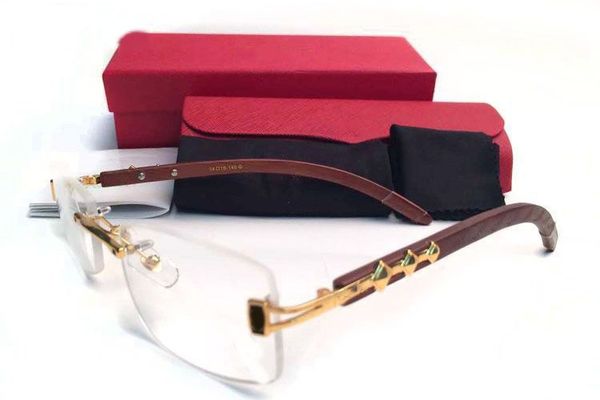 

rimless glasses men women bamboo wood frames sunglasses clear black brown with box carving lunettes lentes de sol, White;black
