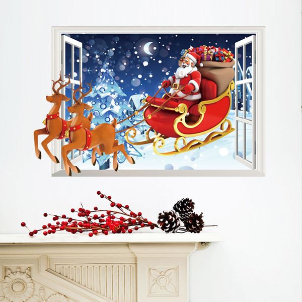 

new lovely christmas santa claus elk deer gift wall stickers wall decals for kids room home decorations ing