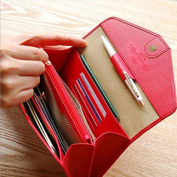 

2016 selling women pu leather clutch case lady long handbag wallet purse phone card case envelope wallet, Red;black