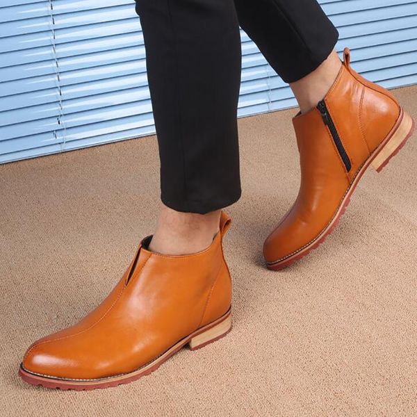 

men's martin boots british style knight boots shoes genuine leather ankle oxford boots zipper motorcycle boot teenager popular outdoors, Black