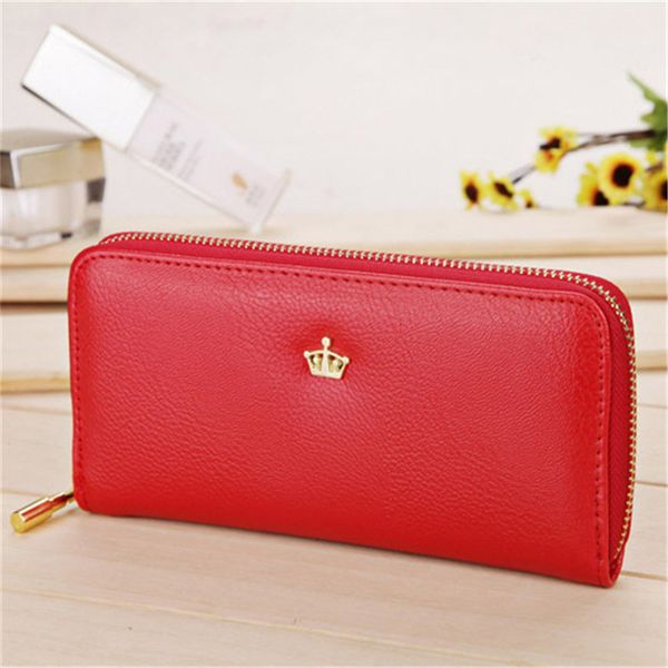 

wholesale- 2017 new women ladies wallets soft leather wallet crown clutch leather bags purse popular handbags with strap j415, Red;black