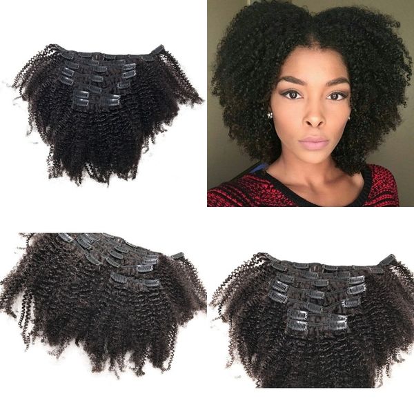 Kinky Curly Clip In Hair Extensions Natural Black Clip In Indian