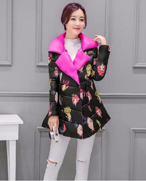 

han edition british women winter new boutique personality printed thickening cotton-padded jacket down jacket coat / s, Black