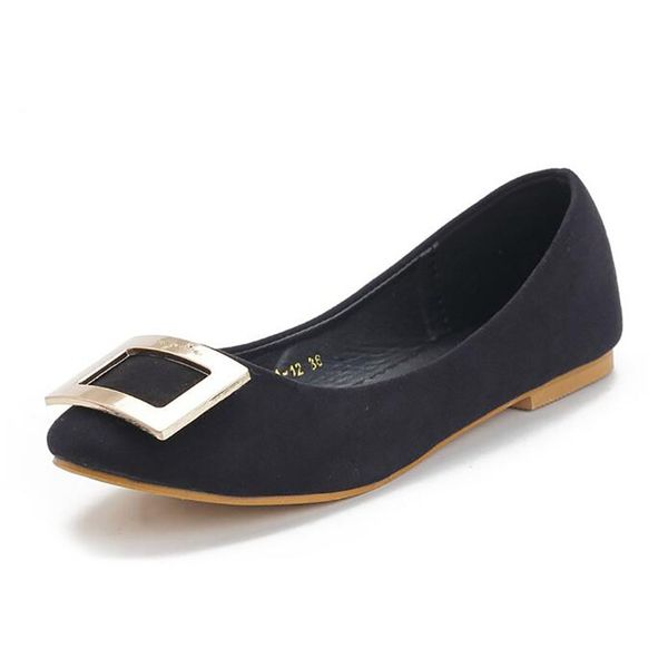 

2017 classic shoes for women new flat shoes shallow mouth suede metal square buckle four seasons single shoes black